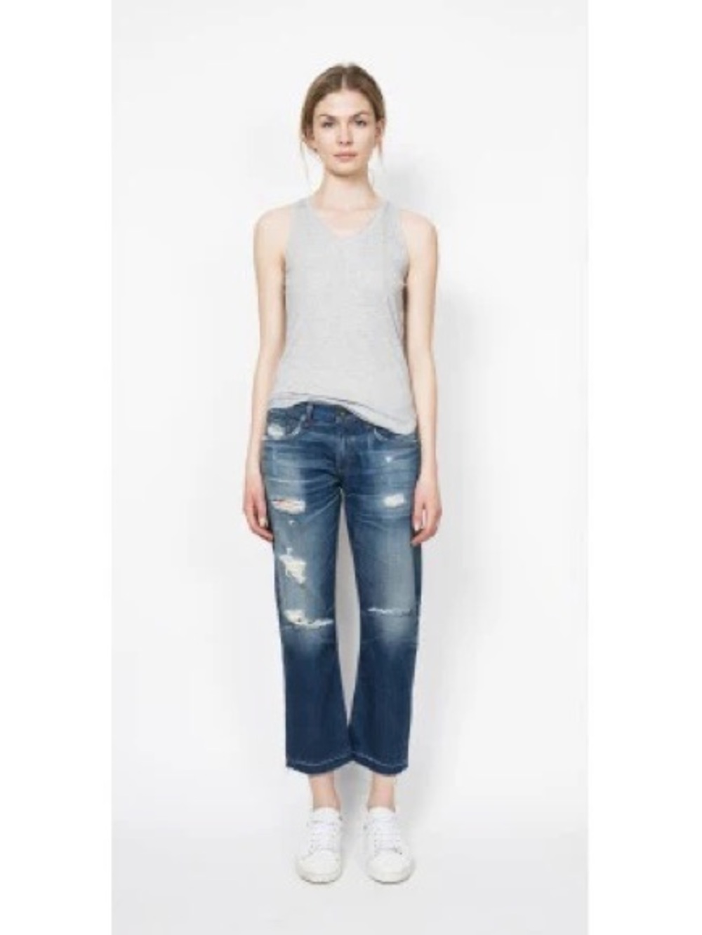 Rag & Bone X Boyfriend Jeans Doris Wash Size 27 Distressed Cropped Raw Hem